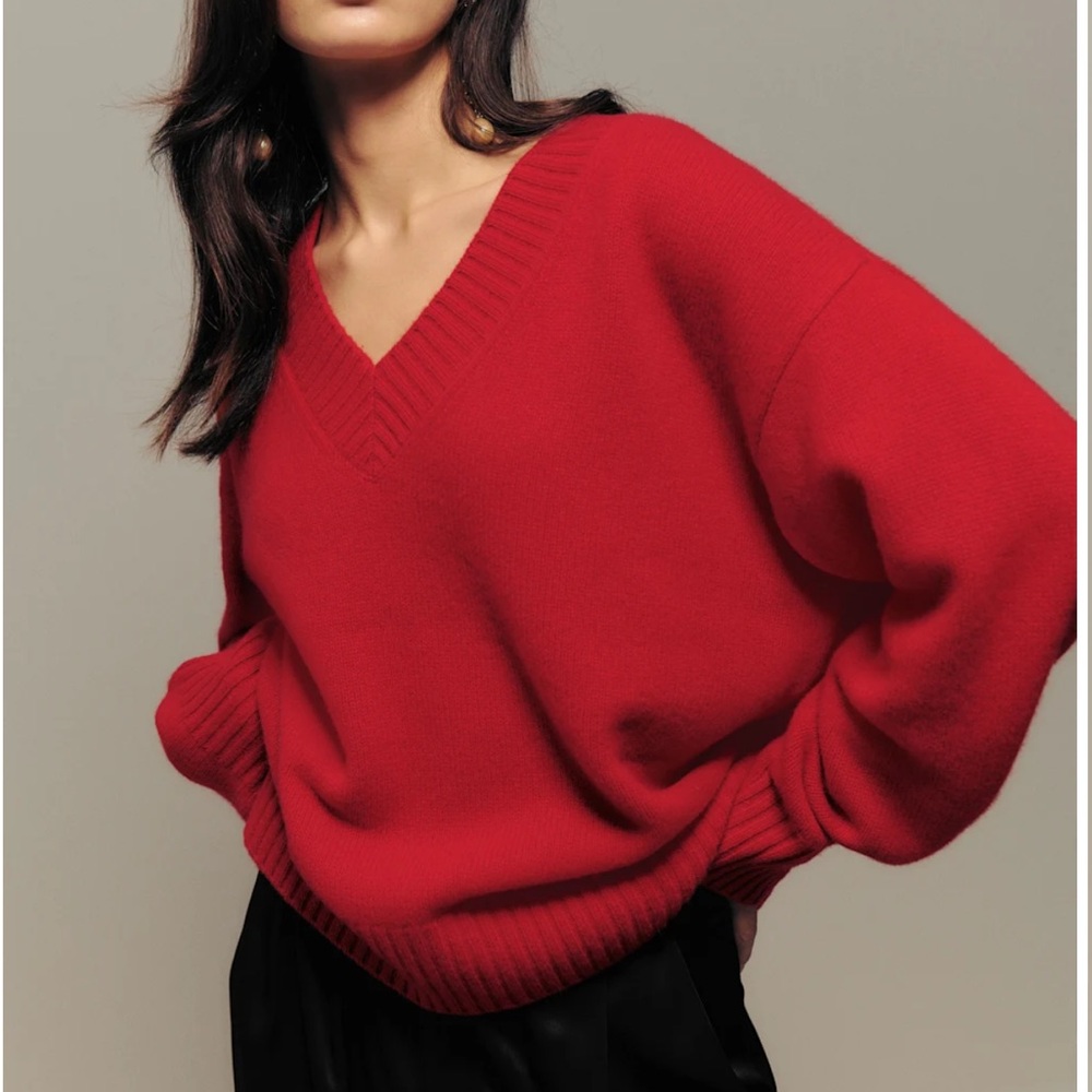 Reformation Jadey Cashmere Oversized V-Neck Sweater